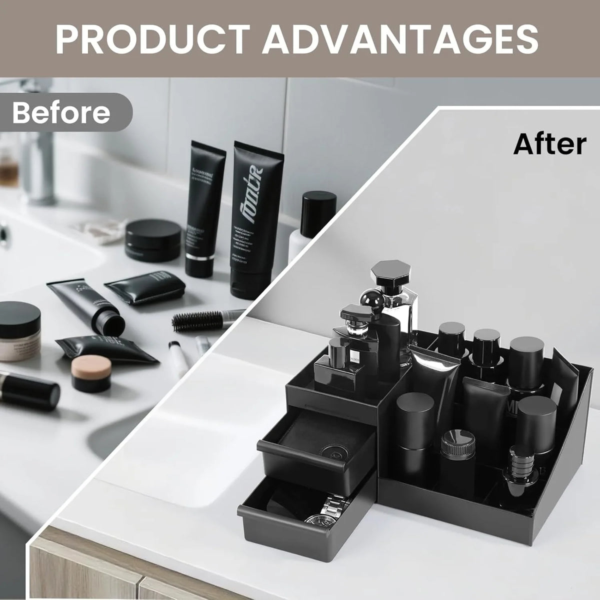 Countertop Organizer with Drawers - Cosmetic Storage Box for Skincare & Toiletries, Everstock
