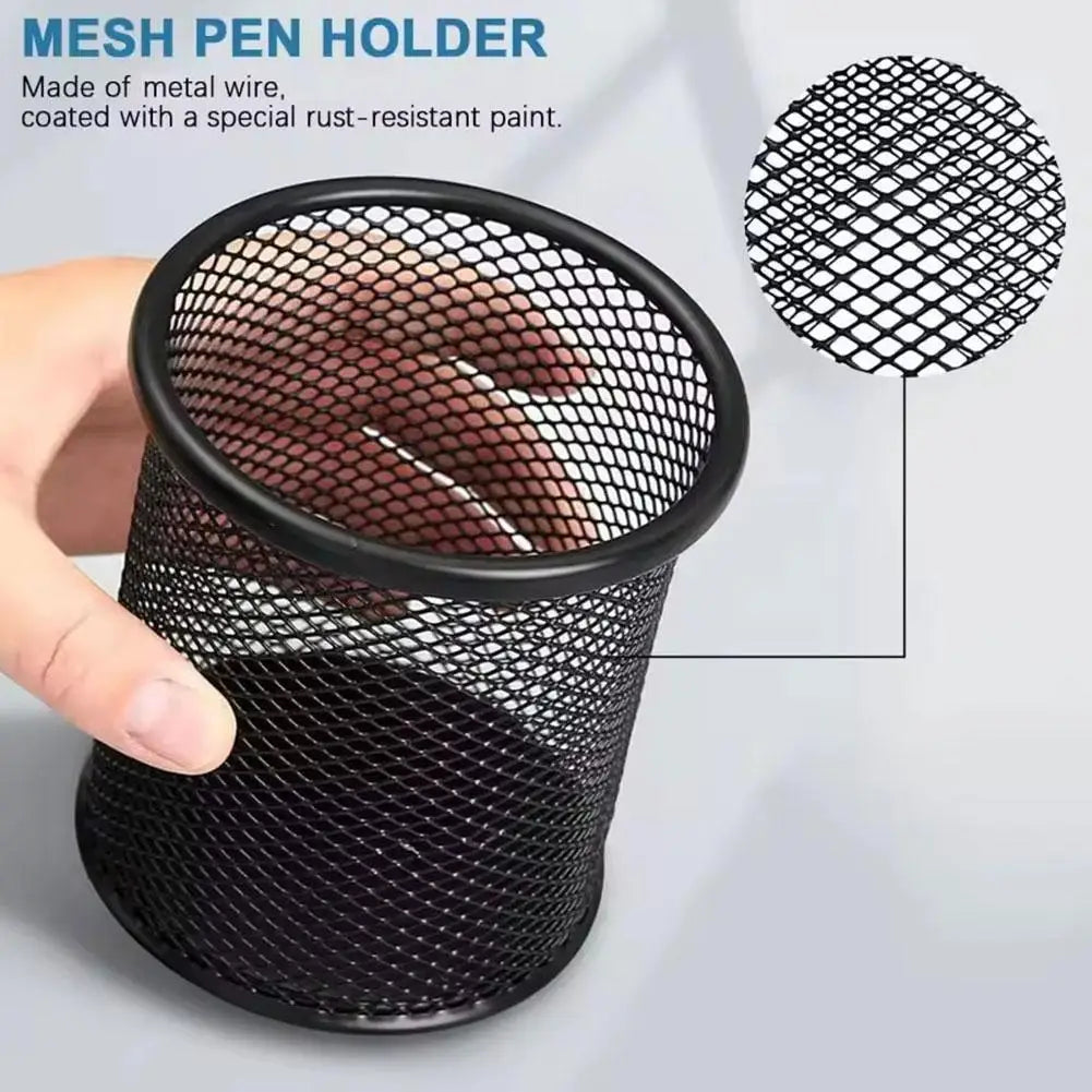 Mesh Desk Organizer with 4 Compartments - Powder-Coated Black Metal Caddy, 8.27 x 4.33 x 3.94 in, for Desktops, Everstock