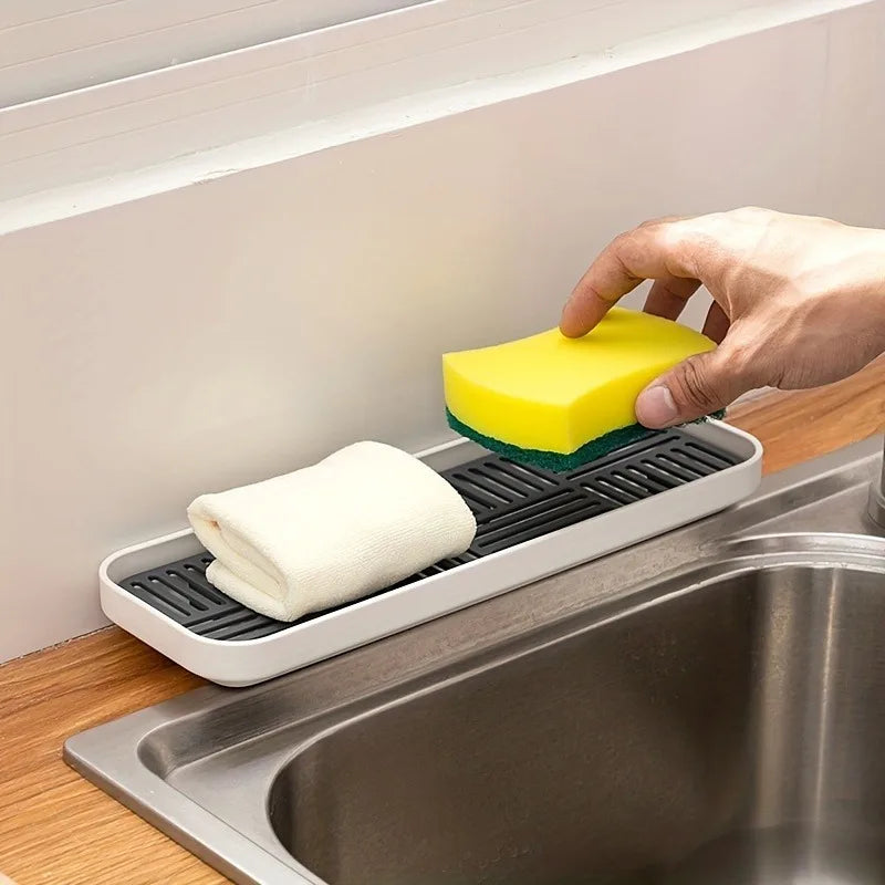 Sink Drainer Organizer - Drain Tray with Sponge Holder & Cutlery Rack for Kitchen Countertop Storage, Everstock