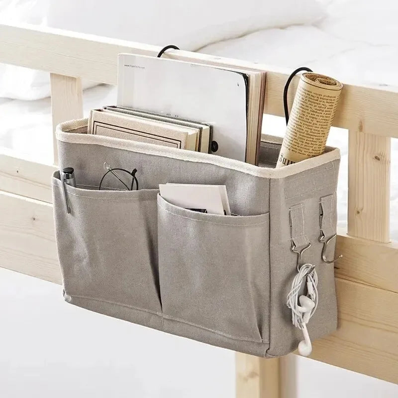 Bedside Hanging Storage Basket - Woven Cotton Bed Rail Caddy for Books, Phones and Bunk Beds, Everstock