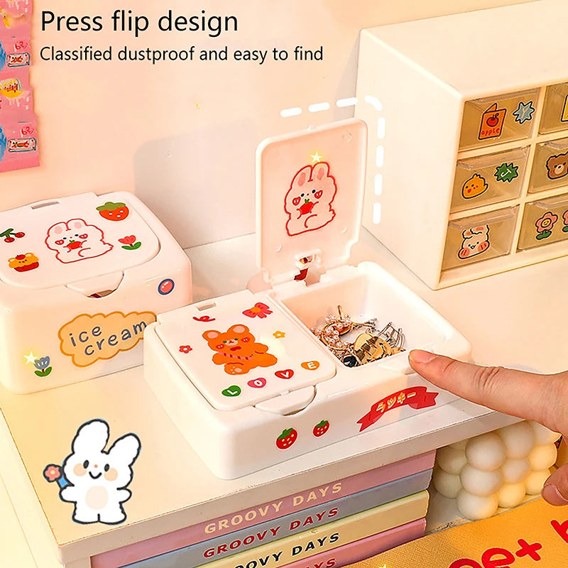 Desk Organizer Box with Lid - Cartoon PP Divided Storage Case for Jewelry, Stationery and Cosmetics, Everstock
