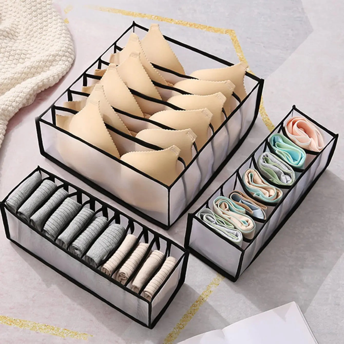 Closet Sock & Underwear Organizer - 7/9/11 Grid Foldable Drawer Storage Box for Jeans & Bras, Everstock