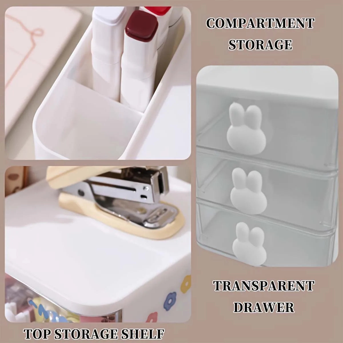 Desk Organizer with Drawer - PP Dust-Proof Stationery Storage Box for Office Supplies & Cosmetics, Everstock