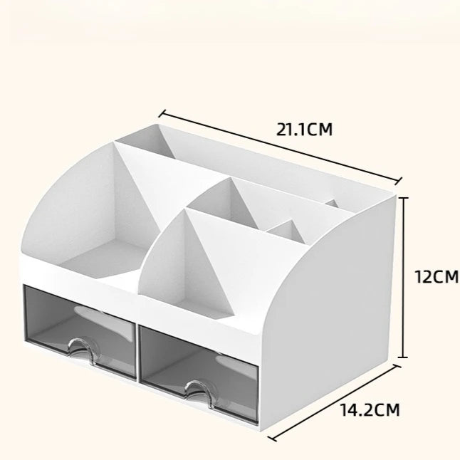 6-Compartment Desk Organizer with 2 Drawers - Plastic Desktop Storage Set with Pencil Holder for Cosmetics, Everstock