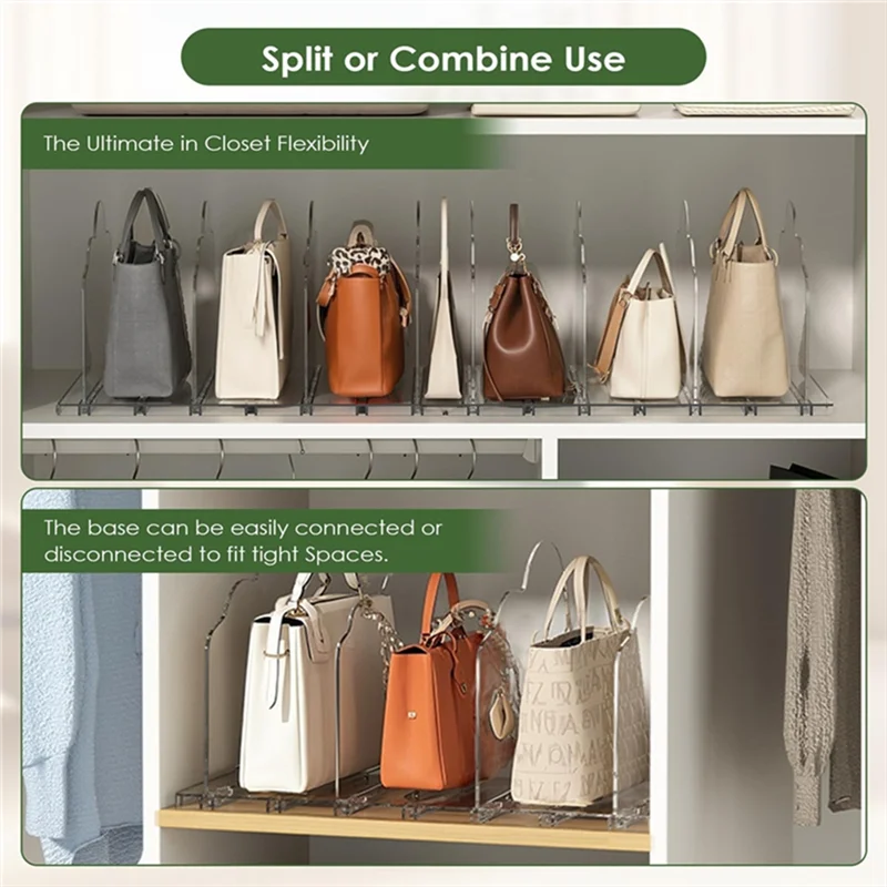 Purse Organizer for Closet - Adjustable Clear Shelf Divider for Handbag & Bag Storage, Bedroom & Office, Everstock