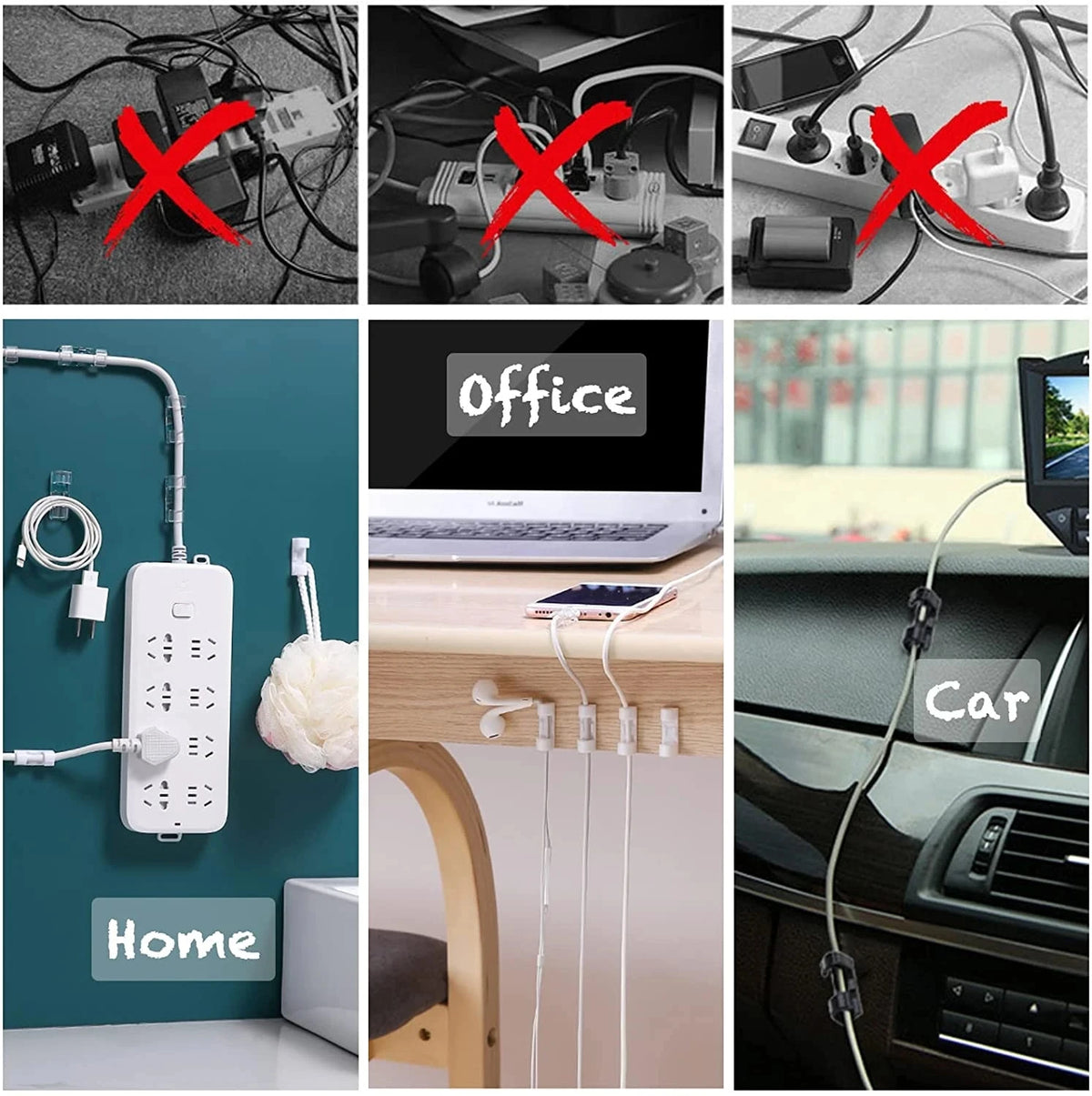 Self-Adhesive Cable Clips - ABS Cord Holders in 20-Piece and 16-Piece Sets for Desk, Home and Car, Everstock