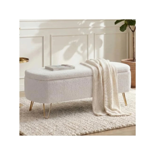 Storage Ottoman Bench - Boucle Upholstered Entryway Seat with Gold Metal Legs, 300lb Capacity, 38.97in Wide, Everstock