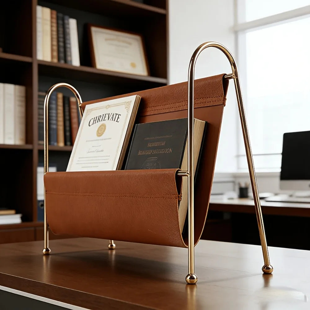 Gold Metal Desktop Organizer - Wire Frame Storage Holder for Home Office Accessories, Everstock