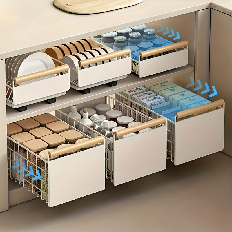 Pull-Out Cabinet Drawer Organizer - Carbon Steel Sliding Rack for Plates, Bowls & Spices, Kitchen Storage, Everstock