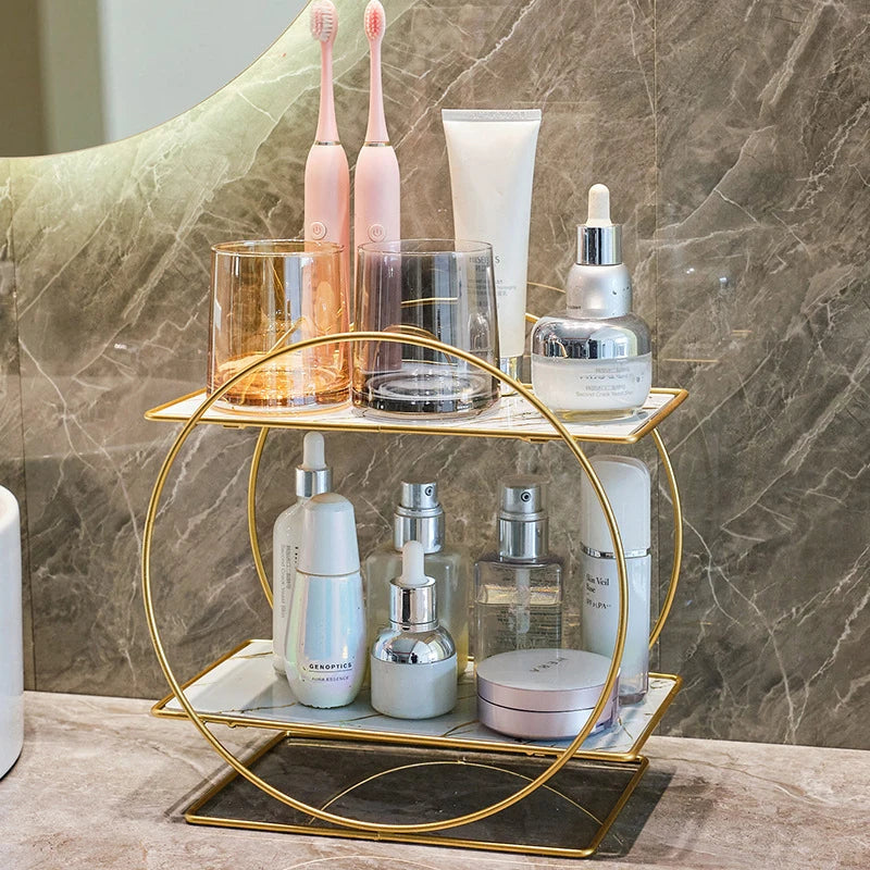 Countertop Cosmetics Storage Stand - Double-Layer Iron Rack for Skincare & Lipstick Display, Everstock