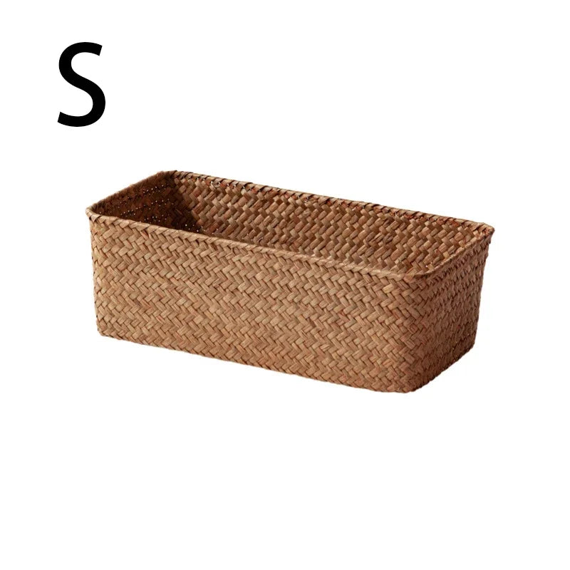 Seagrass Storage Basket - Handwoven Rectangular Organizer for Bathroom Counter, Shelf and Kitchen Sundries, Everstock