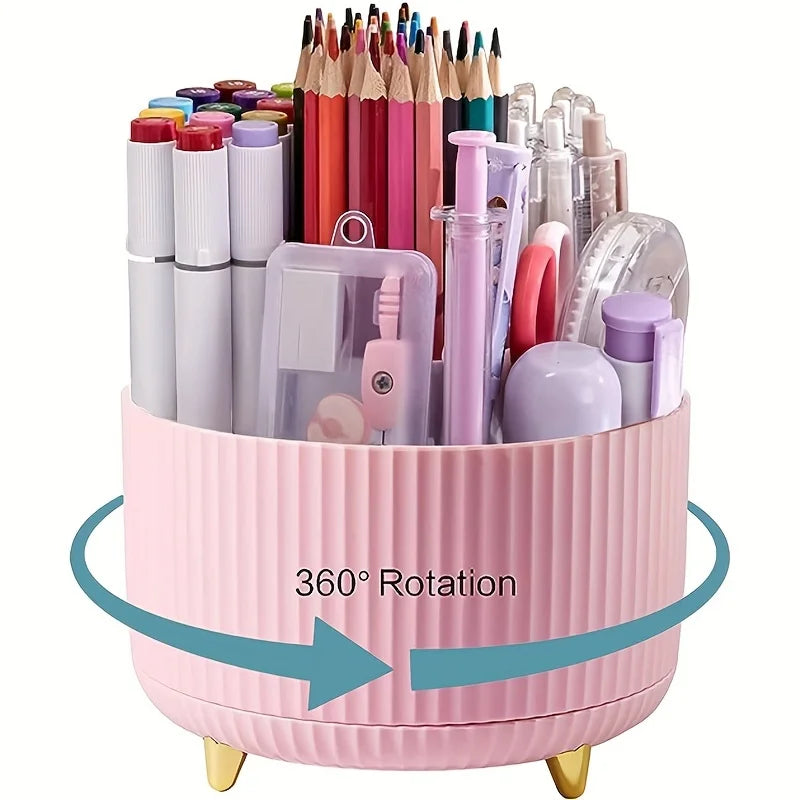 Rotating Pen Holder - 5 Compartment 360 Degree Desk Organizer in ABS Plastic for Pens, Rulers and Scissors, Everstock