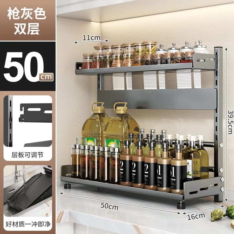 3-in-1 Countertop Kitchen Organizer - Steel Knife Block, Spice Rack & Utensil Holder, 30 lb Capacity, Everstock
