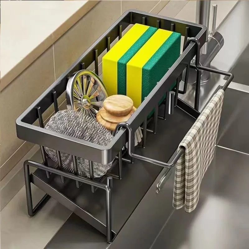 Sponge Holder Sink Organizer - Draining Rack with Hanging Hook for Dish Cloths & Scrubbers, Kitchen Sink, Everstock