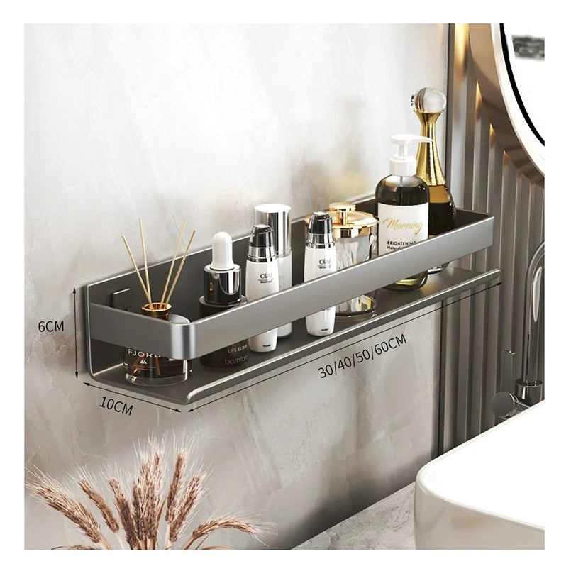 Gray Aluminum Wall-Mounted Shelf - Adjustable 30-50cm Shower Storage Rack for Bathroom, Everstock