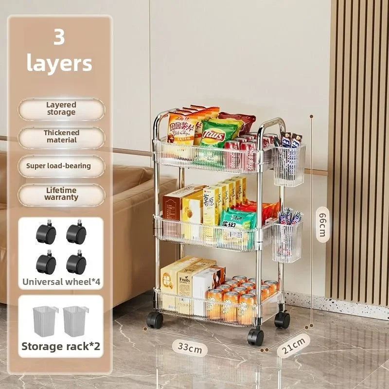 3-Tier Rolling Cart - Clear Plastic Storage Trolley on Wheels for Living Room, Bedroom and Home Office, Everstock