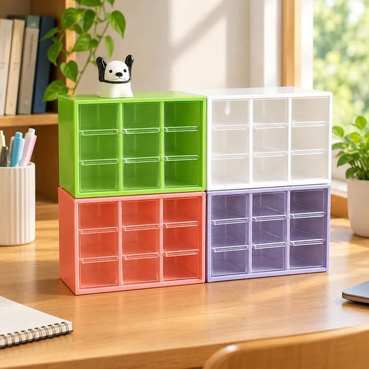 9-Grid Desk Organizer - Clear PP Plastic Storage Box with Mini Drawers for a Student Desk or Wall, Everstock