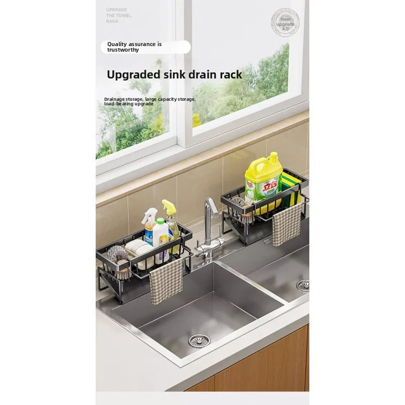 Sponge Holder Sink Organizer - Draining Rack with Hanging Hook for Dish Cloths & Scrubbers, Kitchen Sink, Everstock