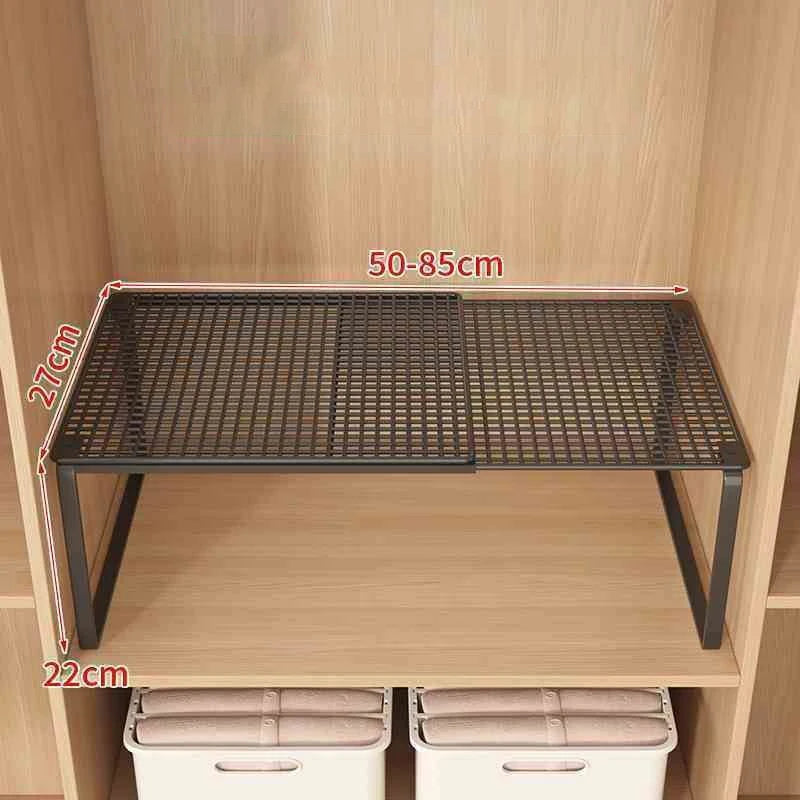 Retractable Closet Shelf Organizer - Carbon Steel Stackable Cabinet Shelf Rack, Adjustable Length for Wardrobes, Everstock