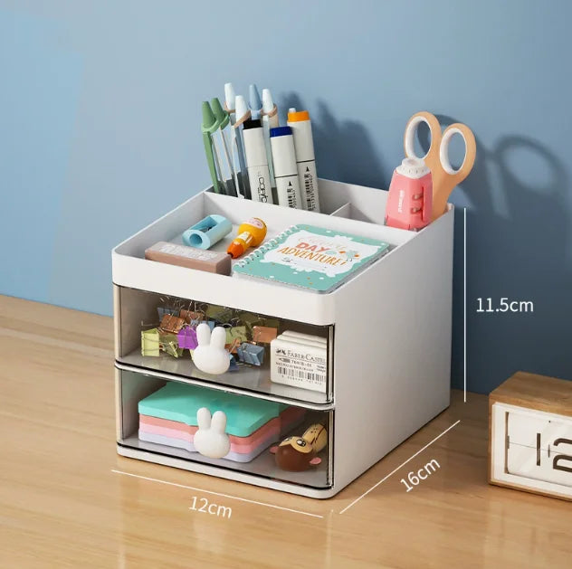 Small Desk Organizer with Drawer - Plastic Desktop Storage Box for Business Cards, Pens and Phone, Everstock