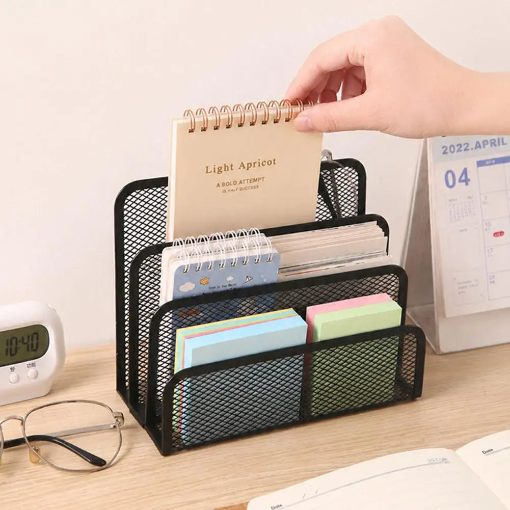 3-Tier Desk Mail Organizer - Black Iron Mesh Letter and File Holder, 6.85 in, Ready Assembled for Desktops, Everstock