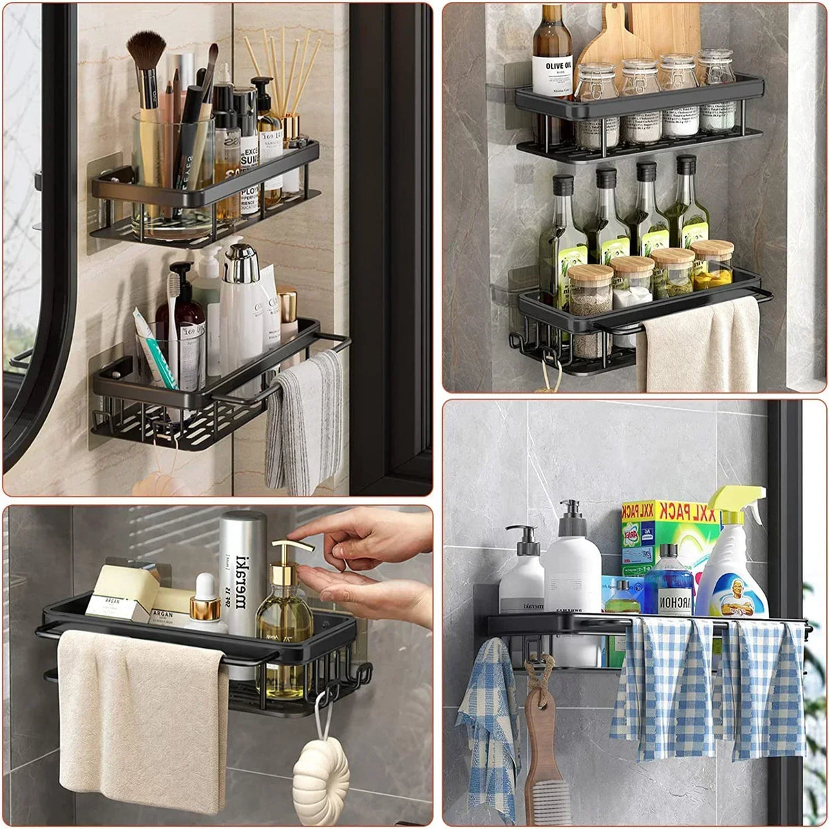 Aluminum Alloy No-Drill Shower Shelf - Shampoo Rack Organizer for Bathroom & Kitchen, Everstock