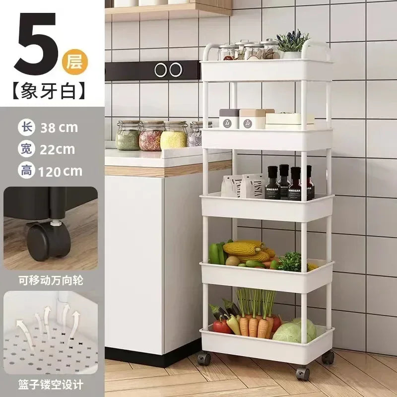 Multi-Layer Rolling Storage Cart - Mobile Trolley Rack for Bathroom, Kitchen & Bedroom Floor Storage, Everstock