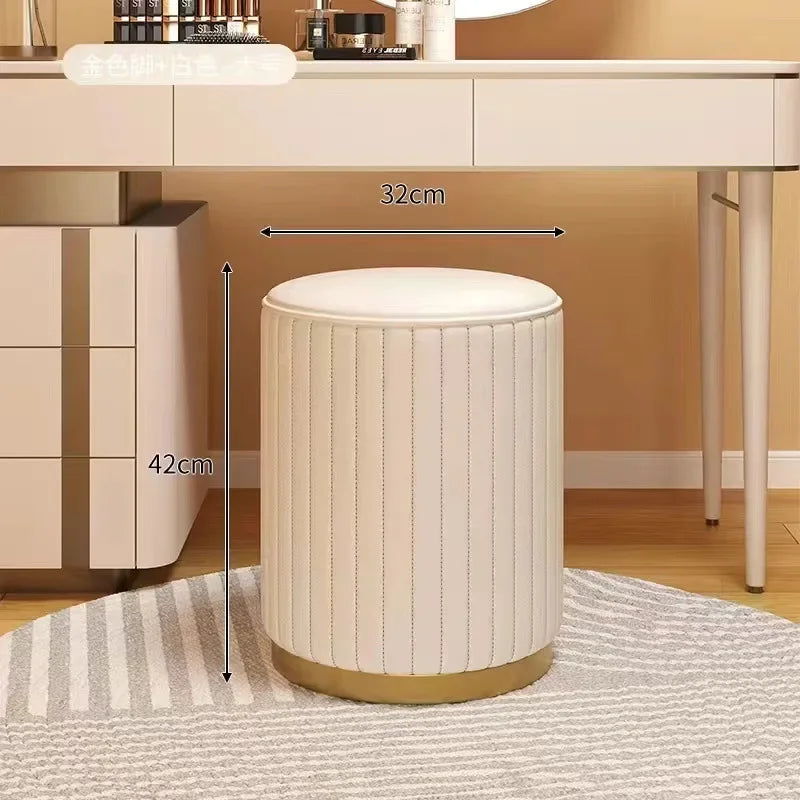 Round Storage Ottoman Stool - Cushioned Metal-Framed Vanity Seat with Hidden Storage for Bedroom Dressing Table, Everstock