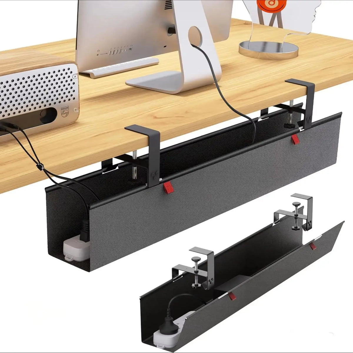 Under-Desk Cable Management Tray - Clamp or Screw Mount Cord Tray for Desks and Standing Desks, Everstock