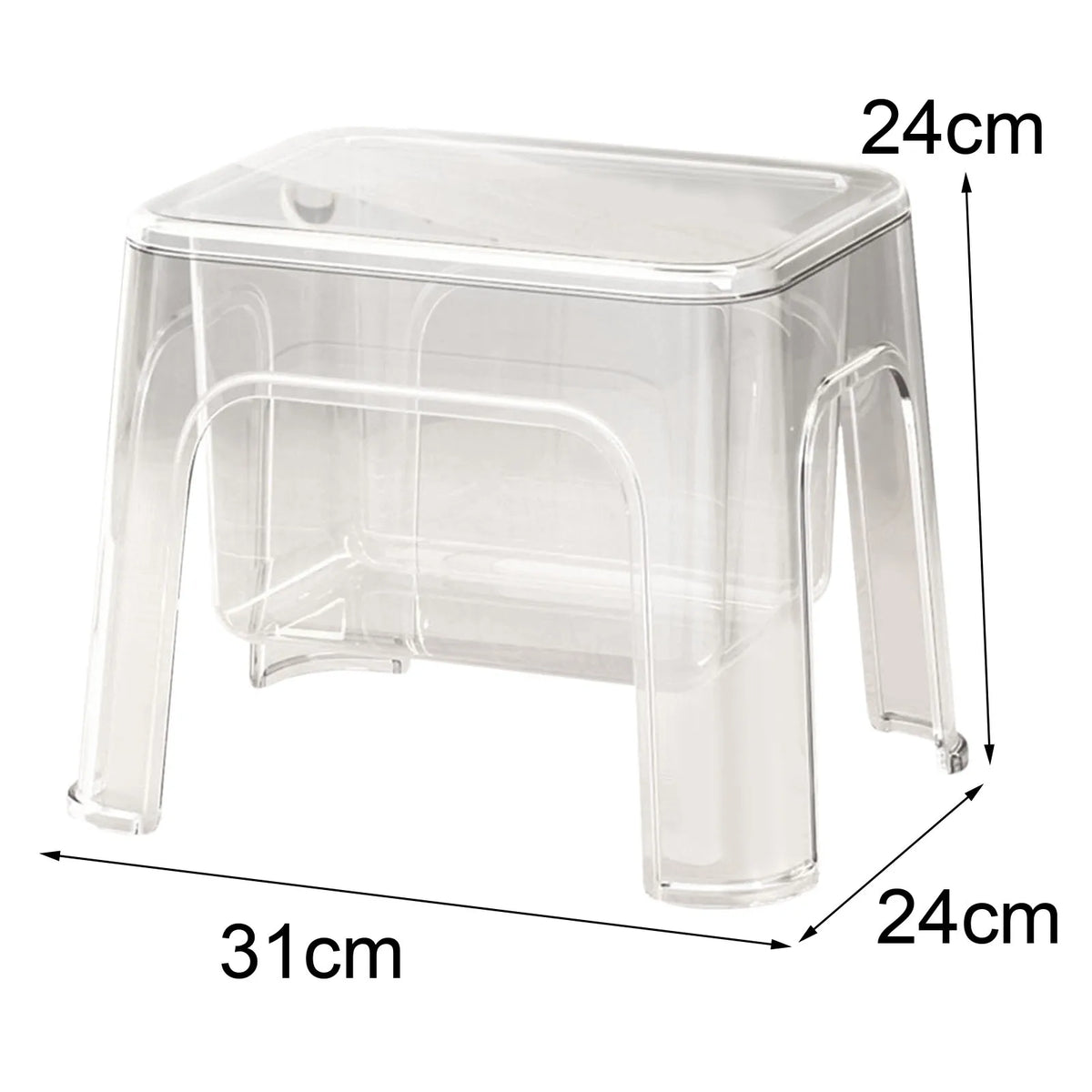 Step Stool Storage Ottoman - Clear PETG Footstool with Under-Seat Storage, 31 x 24 x 24cm for Home and Laundry, Everstock