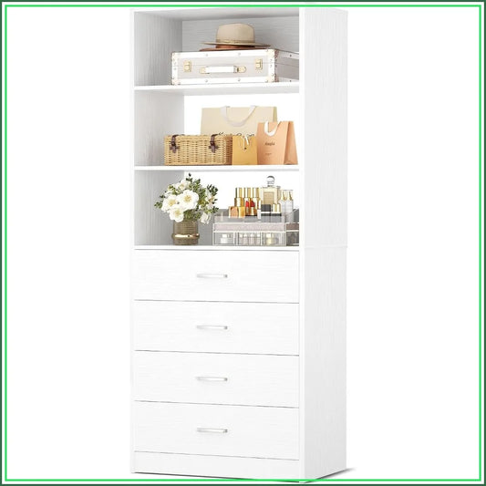 Closet Drawer Organizer Unit - White Wood Storage System, 21.3 Inch Depth, for Wardrobe Shelves & Folded Clothes, Everstock