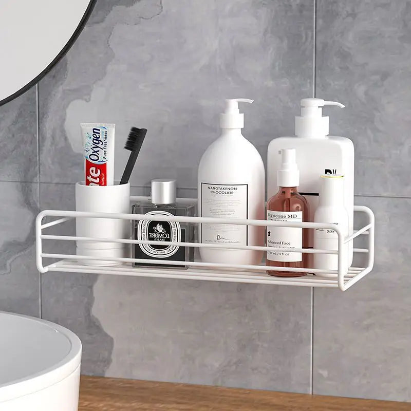 Black Iron Corner Caddy Rack - Punch-Free Shower Storage Shelf, Everstock