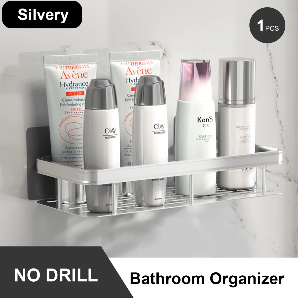 Stainless Steel Shower Rack - Anti-Rust Suction Cup Storage Organizer for Bathroom, Everstock