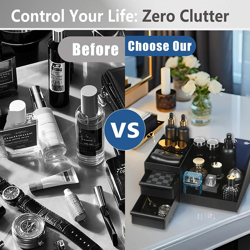 Bathroom Countertop Organizer with Drawers - Cologne & Perfume Stand for Men's Dresser Storage, Everstock