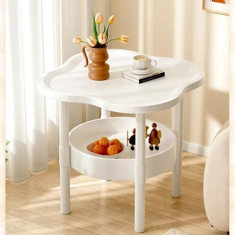Sofa Side Table with Shelf - Two-Tier Plastic Storage Stand, 37 x 37 x 48cm, for Living Room and Balcony, Everstock
