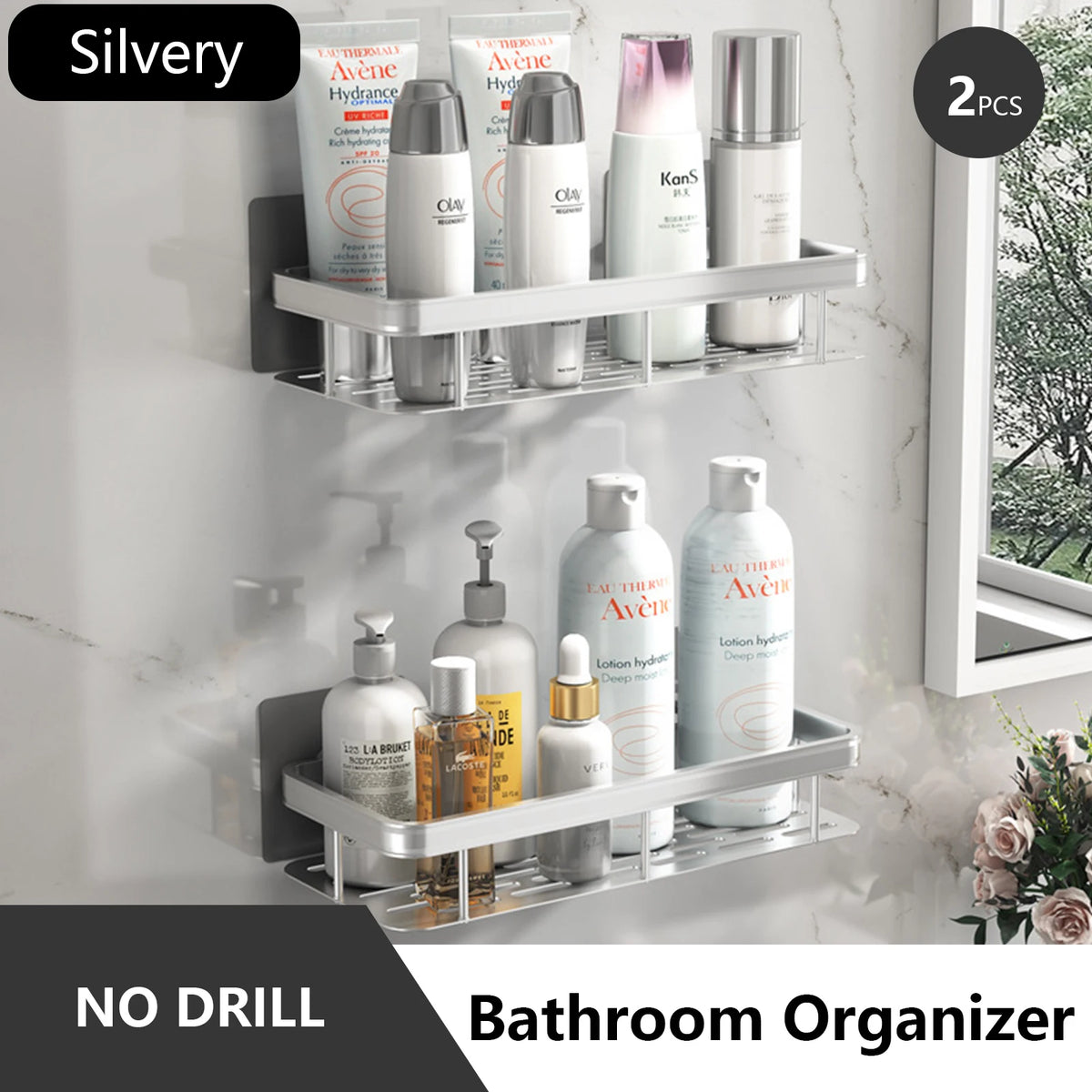 Stainless Steel Shower Rack - Anti-Rust Suction Cup Storage Organizer for Bathroom, Everstock