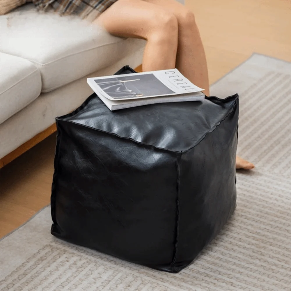 Storage Ottoman Pouf, Unfilled - Waterproof PU Leather Floor Stool Cover, 40 x 40cm, in 6 Colours, Everstock