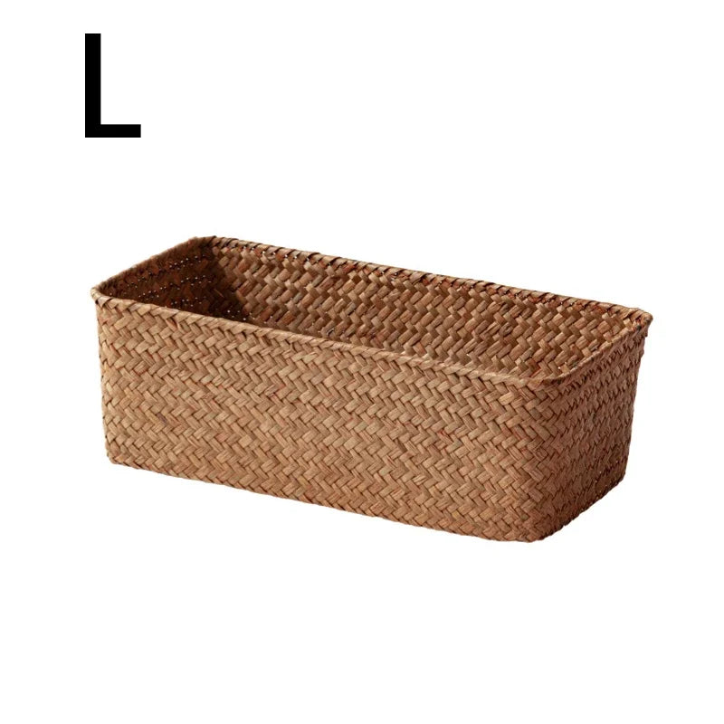 Seagrass Storage Basket - Handwoven Rectangular Organizer for Bathroom Counter, Shelf and Kitchen Sundries, Everstock