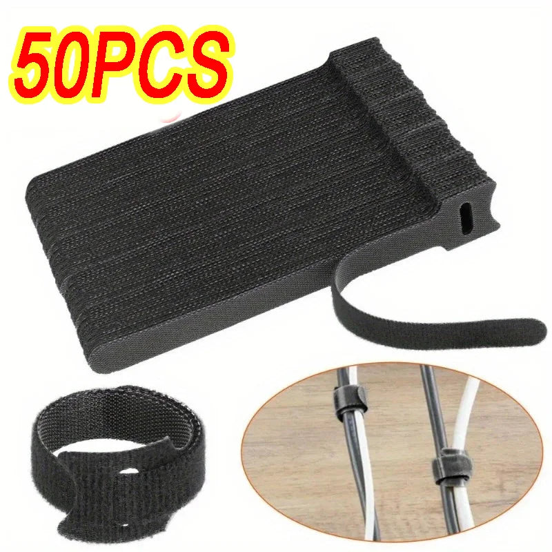 Reusable Cable Tie Straps - 150 x 12mm Polyester Cord Wraps for Chargers, Desk and AV Cables, Everstock
