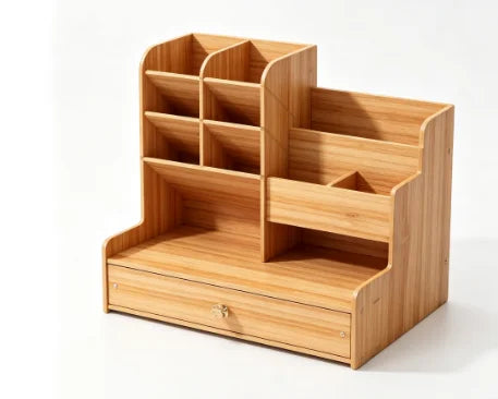Wooden Desk Organizer with Drawer - Large Capacity Pen Holder and Stationery Storage Box for a Home Office Desk, Everstock