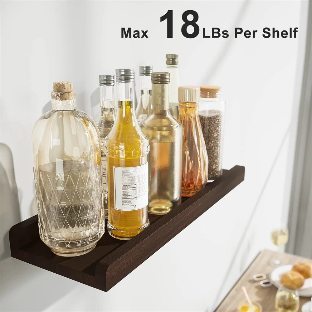 Wall Ledge Shelf Set of 2 - Farmhouse Wood Floating Shelves with Front Lip for Photo Frames, Everstock