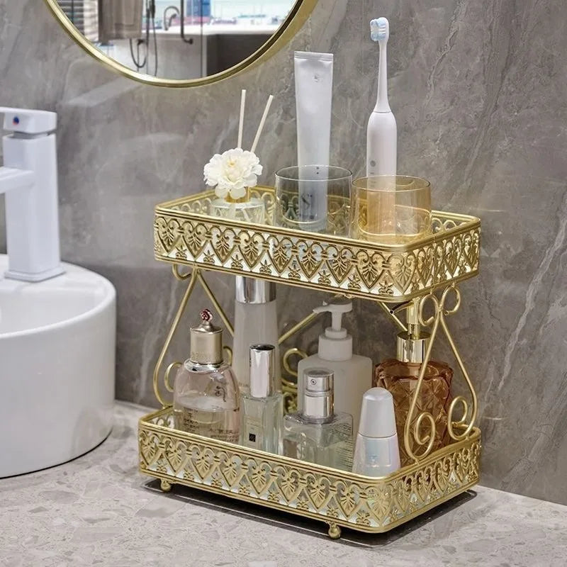 Countertop Storage Rack - Iron Organizer with Glass Accents for Toiletries & Cosmetics, Everstock