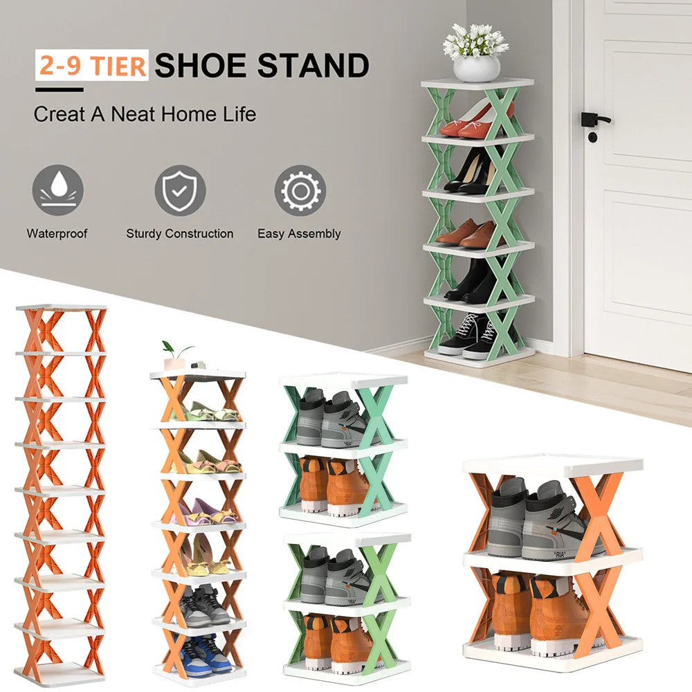 Narrow Stackable Shoe Rack - 2 to 9 Tier DIY Plastic Shoe Organizer for Slim Gaps and Dorm Rooms, Everstock