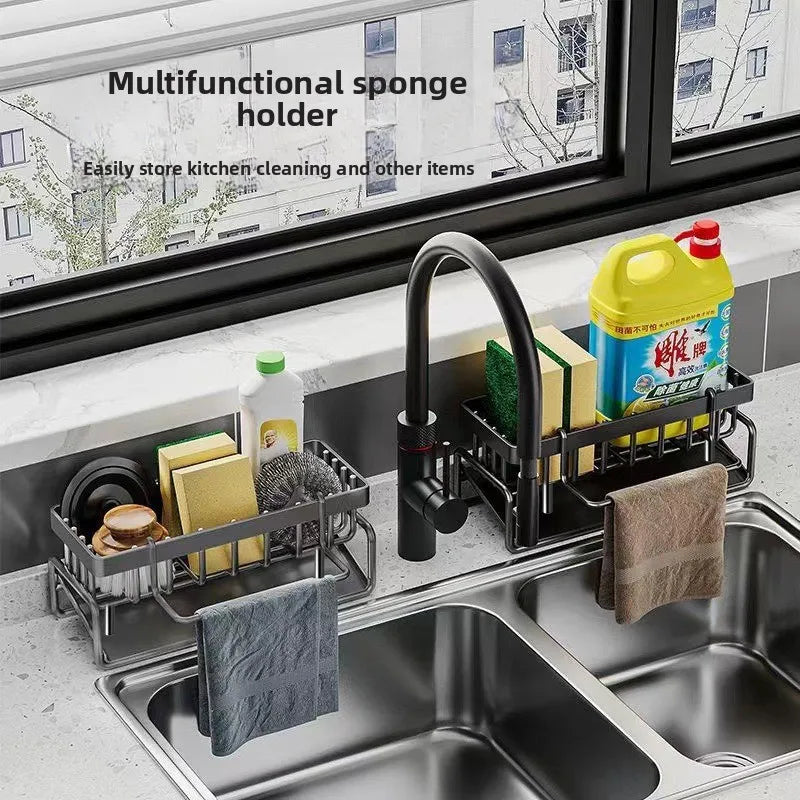 Sponge Holder Sink Organizer - Draining Rack with Hanging Hook for Dish Cloths & Scrubbers, Kitchen Sink, Everstock