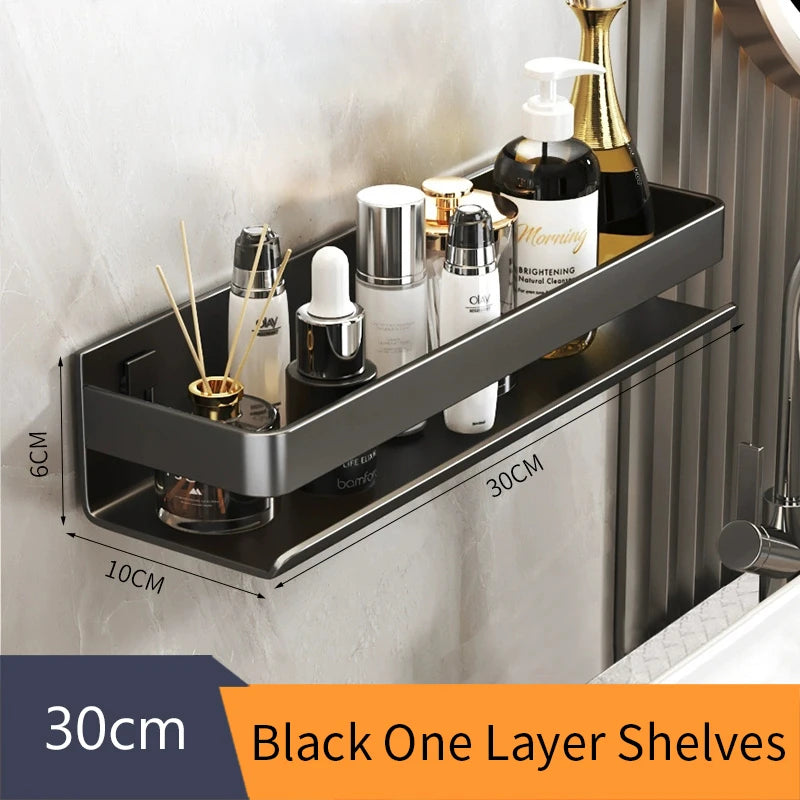 Gray Aluminum Wall-Mounted Shelf - Adjustable 30-50cm Shower Storage Rack for Bathroom, Everstock