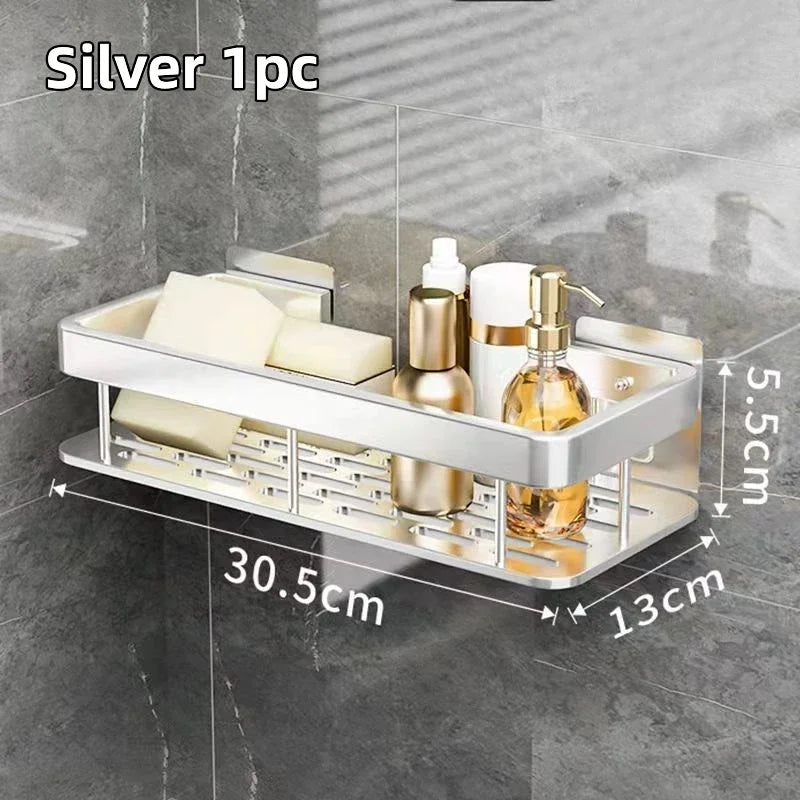 Aluminum Alloy Shower Shelf - No-Drill Shampoo Rack Organizer for Bathroom & Kitchen, Everstock