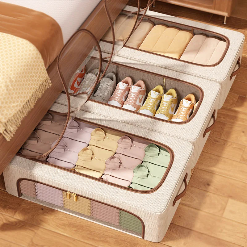Foldable Shoe & Hat Storage Bins - Stackable Under-Bed Organizer for Closet Clothes Storage, Everstock