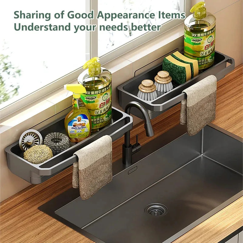 Kitchen Sink Caddy - Self-Draining Sponge & Dishcloth Rack with Faucet Storage Shelf, Countertop Organizer, Everstock