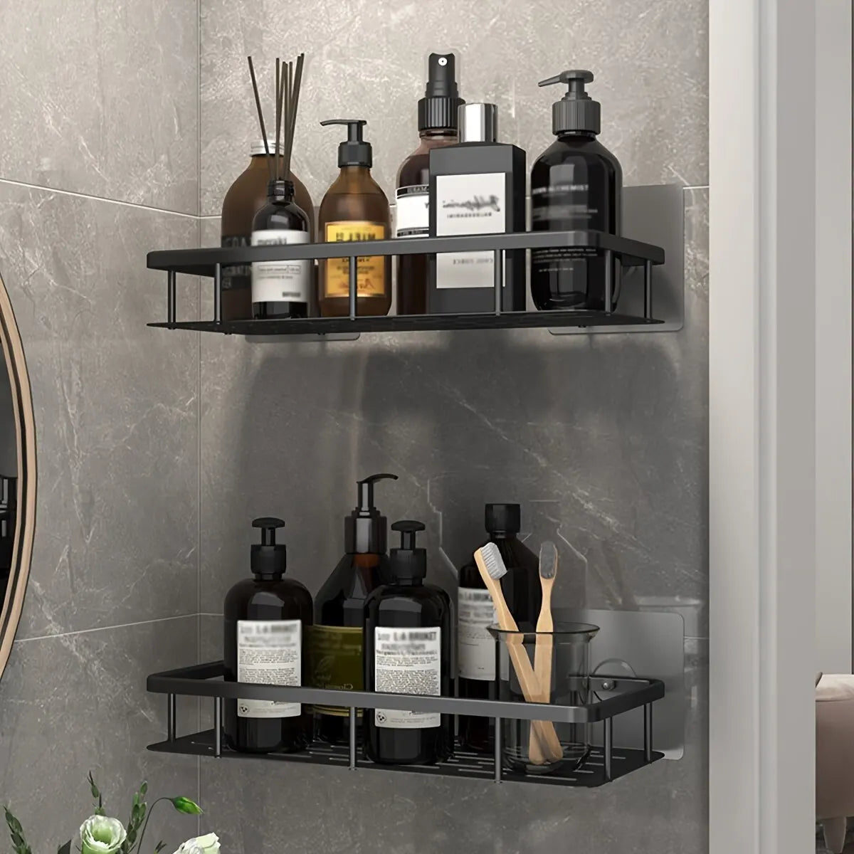 No-Drill Corner Shower Shelf - Wall Mount Rack, Shampoo Holder, Punch-Free Install for Bathroom & WC, Everstock