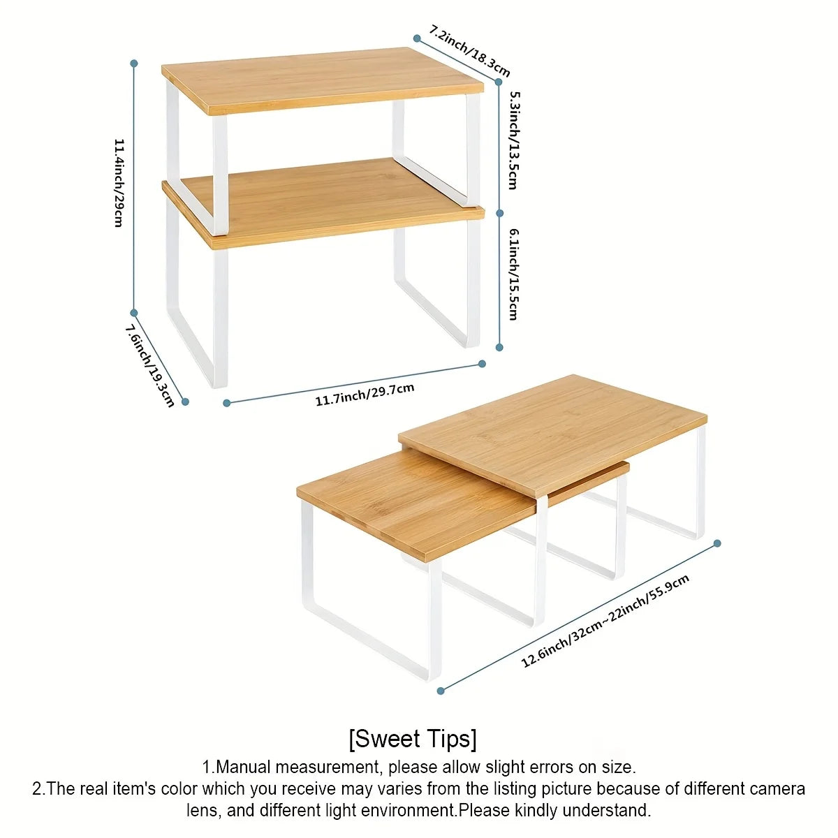 Kitchen Counter Shelf Organizer - Set of 2 Stackable Expandable Spice Racks, 33 lb Capacity, Cabinet Storage, Everstock